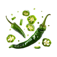 AI generated Floating Fresh Green Chilies With Sliced Green Chilies png