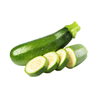 ai generiert ein frisch Grün Zucchini mit Wasser fallen mit geschnitten Zucchini mit isoliert Hintergrund png