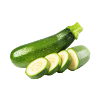 ai gegenereerd een vers groen courgette met water laten vallen met gesneden courgette met geïsoleerd achtergrond png