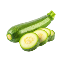 AI generated A Fresh Green Zucchini With Water Drop With Sliced Zucchini With Isolated Background png