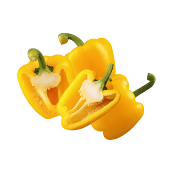 ai gerado uma flutuando do fatiado amarelo Sino pimenta, sem sombra, isolado transparente fundo png