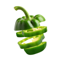 AI generated A Floating Of Sliced Green Bell Pepper, Isolated Transparent Background png