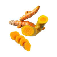 AI generated Floating Of Yellow And Orange Turmeric With Sliced, Isolated Transparent Background png