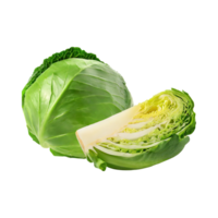 AI generated Fresh Green Cabbage And Sliced, Without Shadow, Isolated Transparent Background png