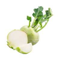 AI generated Floating Of Fresh Kohlrabi With Sliced, Without Shadow, Isolated Transparent Background png