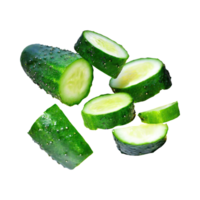 AI generated Floating Of Sliced Cucumbers, Without Shadow, Isolated Transparent Background png