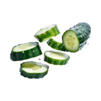 AI generated Floating Of Sliced Cucumbers, Without Shadow, Isolated Transparent Background png