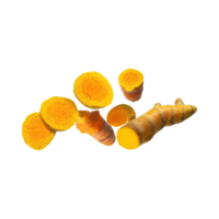 AI generated Floating Of Yellow And Orange Turmeric With Sliced, Isolated Transparent Background png