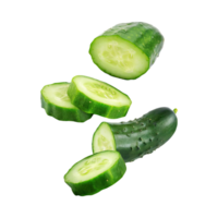 AI generated Floating Of Sliced Cucumbers, Without Shadow, Isolated Transparent Background png