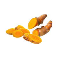 AI generated Floating Of Yellow And Orange Turmeric With Sliced, Isolated Transparent Background png