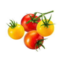 AI generated Floating Of Tomatos With A Green Stem, Isolated Transparent Background png