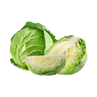 AI generated Fresh Green Cabbage And Sliced, Without Shadow, Isolated Transparent Background png