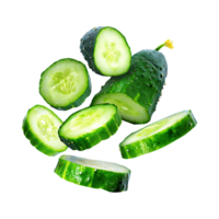 AI generated Floating Of Sliced Cucumbers, Without Shadow, Isolated Transparent Background png