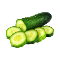 AI generated Floating Of Sliced Cucumbers, Without Shadow, Isolated Transparent Background png