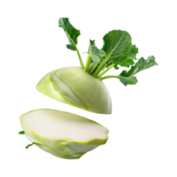 AI generated Floating Of Fresh Kohlrabi With Sliced, Without Shadow, Isolated Transparent Background png