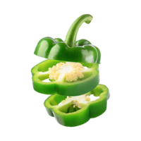 AI generated A Floating Of Sliced Green Bell Pepper, Isolated Transparent Background png