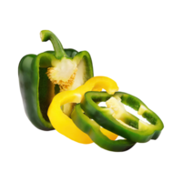 AI generated Sliced Of Green And Yellow Bell Pepper, Without Shadow, Isolated Transparent Background png