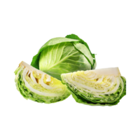 AI generated Fresh Green Cabbage And Sliced, Without Shadow, Isolated Transparent Background png