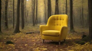 ai generado amarillo Sillón en el medio de el bosque foto