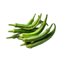 AI generated Floating Bunch Of Green Okra With A Pointed Tip, Isolated Background png