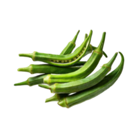 ai generiert schwebend Bündel von Grün Okra mit ein spitz Spitze, isoliert Hintergrund png