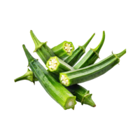 ai generiert schwebend Bündel von Grün Okra mit ein spitz Spitze, isoliert Hintergrund png