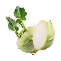 AI generated Floating Of Fresh Kohlrabi With Sliced, Without Shadow, Isolated Transparent Background png