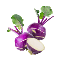 ai generiert schwebend von frisch lila Kohlrabi mit geschnitten, ohne Schatten, isoliert transparent Hintergrund png