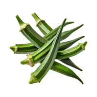 AI generated Floating Bunch Of Green Okra With A Pointed Tip, Isolated Background png