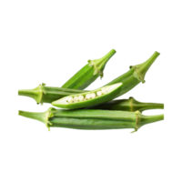 ai generiert schwebend Bündel von Grün Okra mit ein spitz Spitze, isoliert Hintergrund png