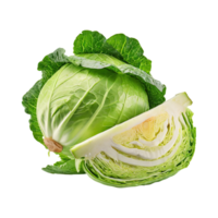 AI generated Fresh Green Cabbage And Sliced, Without Shadow, Isolated Transparent Background png