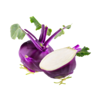 ai generiert schwebend von frisch lila Kohlrabi mit geschnitten, ohne Schatten, isoliert transparent Hintergrund png