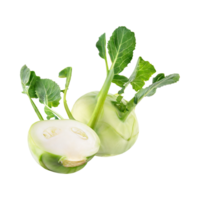 AI generated Floating Of Fresh Kohlrabi With Sliced, Without Shadow, Isolated Transparent Background png