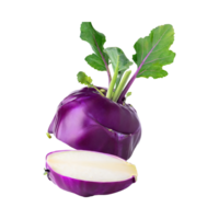 AI generated Floating Of Fresh Purple Kohlrabi With Sliced, Without Shadow, Isolated Transparent Background png