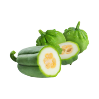 AI generated Floating Of Bunch Gourd With Sliced, Without Shadow, Isolated Transparent Background png