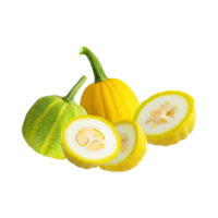 AI generated Floating Of Bunch Yellow Green Gourd With Sliced, Without Shadow, Isolated Transparent Background png