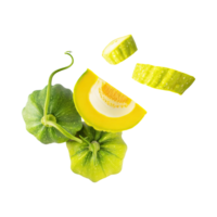 AI generated Floating Of Bunch Yellow Green Gourd With Sliced, Without Shadow, Isolated Transparent Background png