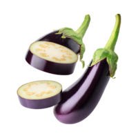 AI generated Floating Of Purple And Green Eggplant With A Smooth Skin, Isolated Transparent Background png