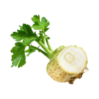 AI generated Floating Of Dirty Celeriac With Sliced, Without Shadow, Isolated Transparent Background png