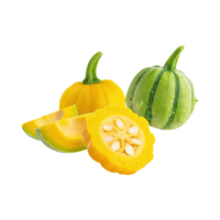 AI generated Floating Of Bunch Yellow Green Gourd With Sliced, Without Shadow, Isolated Transparent Background png