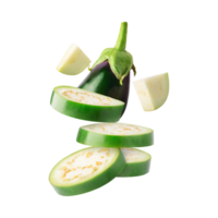 AI generated Floating Of Green Eggplant With Sliced, Without Shadow, Isolated Transparent Background png