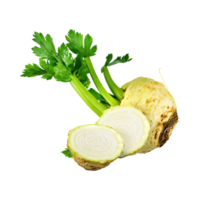 AI generated Floating Of Dirty Celeriac With Sliced, Without Shadow, Isolated Transparent Background png