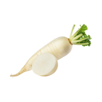 ai generiert schwebend von Weiß Daikon mit ein mild Geschmack, ohne Schatten, isoliert transparent Hintergrund png