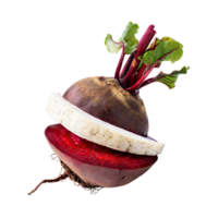 AI generated Floating Of Red And White Beetroot With A Earthy Taste With Sliced, Isolated Transparent Background png