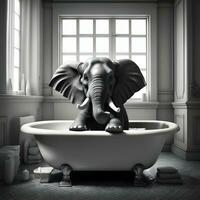 ai generado gracioso elefante en el baño foto
