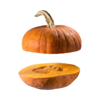 AI generated Floating Of Orange And Brown Pumpkin With A Round Shape With Sliced, Isolated Transparent Background png