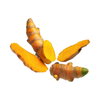 AI generated Floating Of Yellow And Orange Turmeric With Sliced, Isolated Transparent Background png