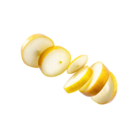 AI generated Floating Slices Of Bombay Onion, Without Skin, Without Shadow, Isolated Transparent Background png