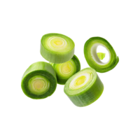 AI generated Floating Slices Of Leek, Without Shadow, Isolated Transparent Background png