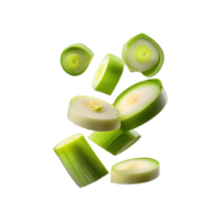 AI generated Floating Slices Of Leek, Without Shadow, Isolated Transparent Background png